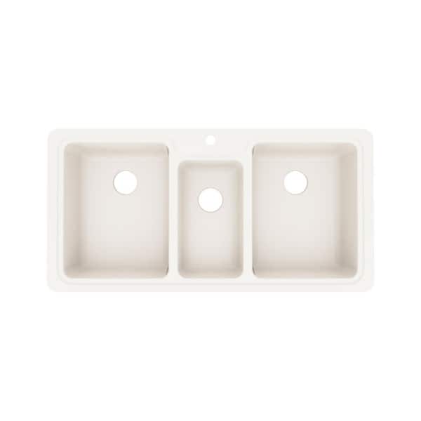 Drop-In/Undermount Solid Surface 44 in. 1-Hole 40/20/40 Triple Bowl Kitchen Sink in Bisque