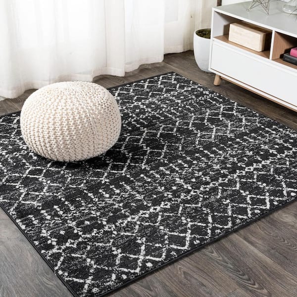 Moroccan HYPE Boho Vintage Diamond Black/Ivory 4 ft. Square Area Rug