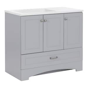 Lancaster 37 in. Single Sink Pearl Gray Bath Vanity with White Cultured Marble Top (Assembled)