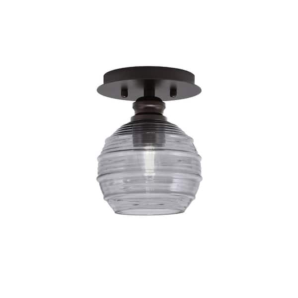 Unbranded Albany 1-Light 6 in. Espresso Semi-Flush with Smoke Ribbed Glass Shade