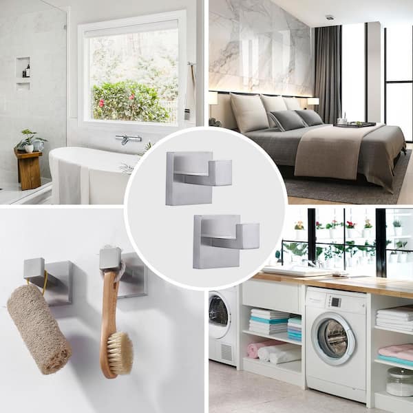 2-Pieces Wall-Mounted J-Hook Stainless Steel Bathroom Robe/Towel Hook in Brushed Nickel