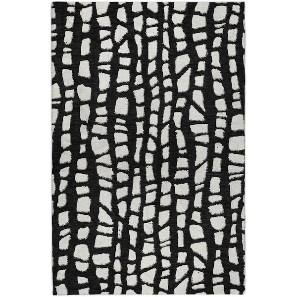 Dream Shag Premium Machine Washable Abstract ADS754 Black 3 ft. x 5 ft. Area Rug