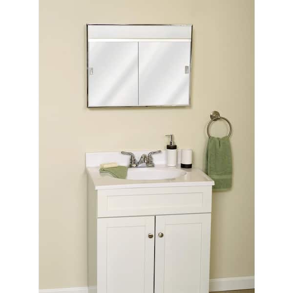 24.38 in. x 19.5 in. Lighted Sliding Door Surface-Mount Medicine Cabinet in Chrome