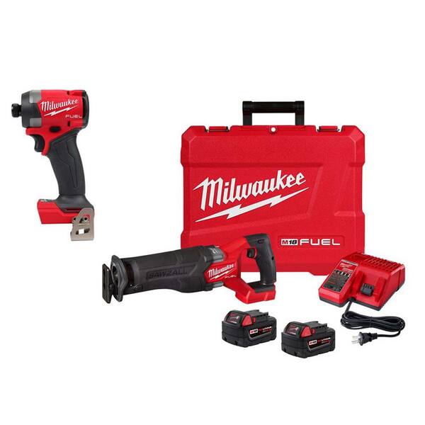 Milwaukee M18 FUEL 18-V Lithium-Ion Brushless Cordless 1/4 in. Hex Impact Driver Kit with SAWZALL Reciprocating Saw