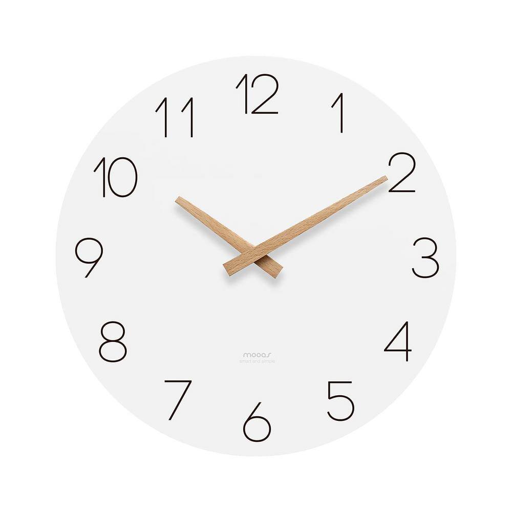 12" White and Wood Round Analog Wall Clock