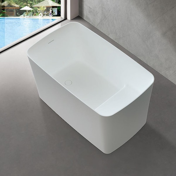 INSTER Muse 47 in. x 27.5 in. Solid Surface Non Whirlpool Soaking Bathtub with Interior Seat in White