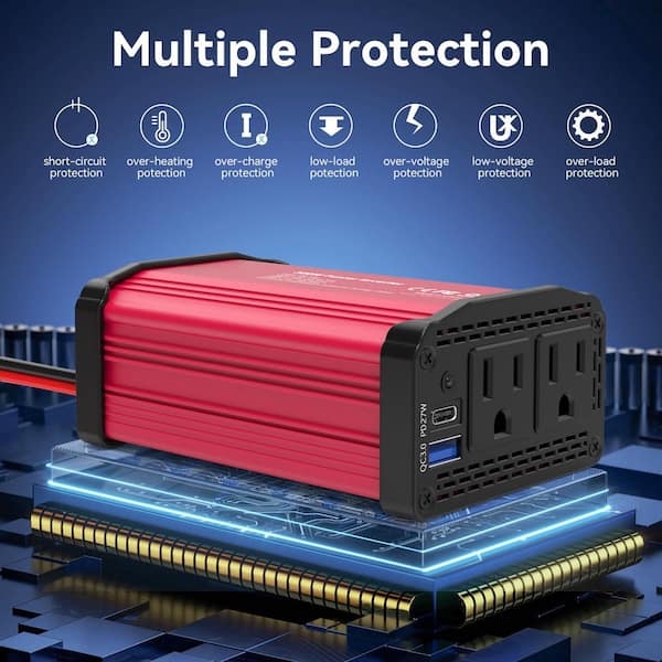 Lukyamzn 300-Watt Car Power Inverter 12V to 110V with PD 27W USB-C and Fast Charger 18W USB-A, Compact Vehicle Outlet Adapter