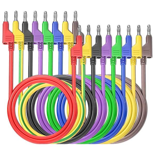 8-Piece Series 3.3 ft. Stackable Banana Plug to Banana Plug Test Leads 1000V 15A Silicone Cable Wires