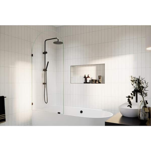 Glass Warehouse Venus 34 in. W x 66.75 in. H Single Fixed Frameless Arched Tub Door in Oil Rubbed Bronze without Handle