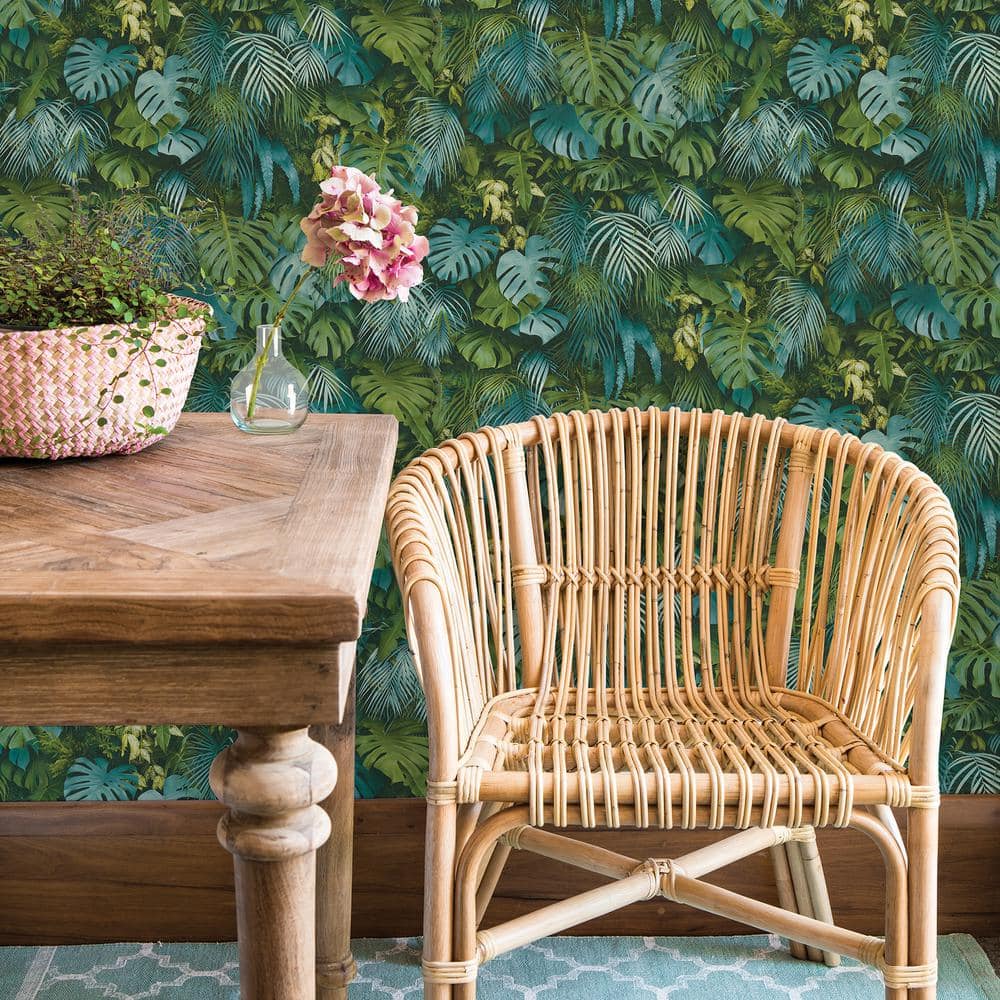 Luana Green and Blue Tropical Forest Vinyl Wallpaper
