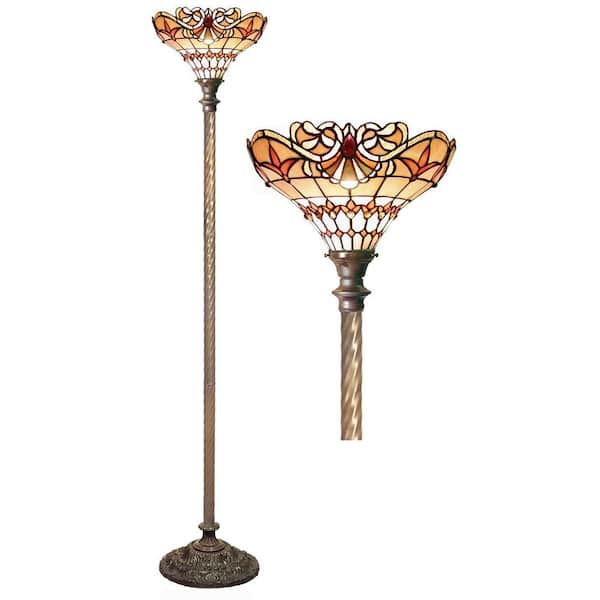 Warehouse of Tiffany 72 in. Multi-Color Antique Bronze Baroque Stained Glass Floor Lamp with Foot Switch