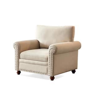 35.8 in. Flared Arm Fabric Rectangle Sofa in Beige with Solid Wood Legs and Removable Cushion Covers