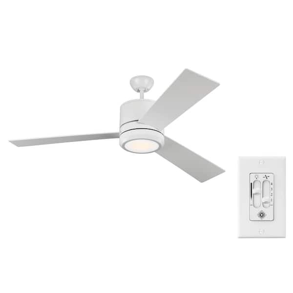 Generation Lighting Vision Max 56 in. Modern Integrated LED Indoor/Outdoor Matte White Ceiling Fan with Wall Switch Control