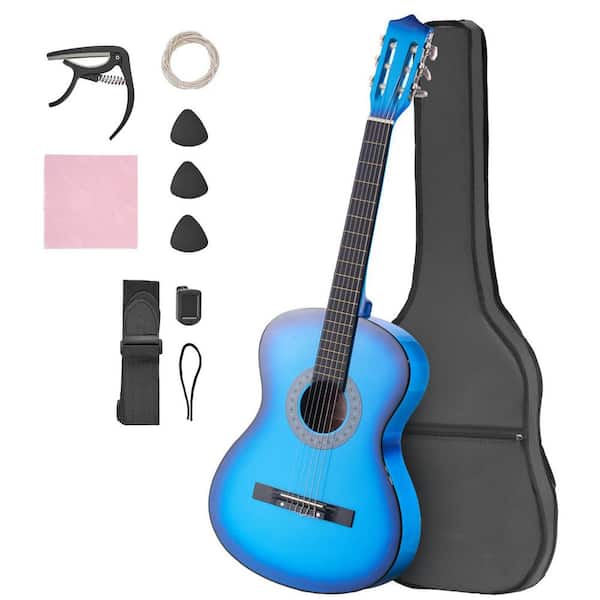 Classical Guitar, 38 in. Wood Classical Guitar Starter Kit for Beginners, with Nylon Strings, Gig Bag, Strap, Blue