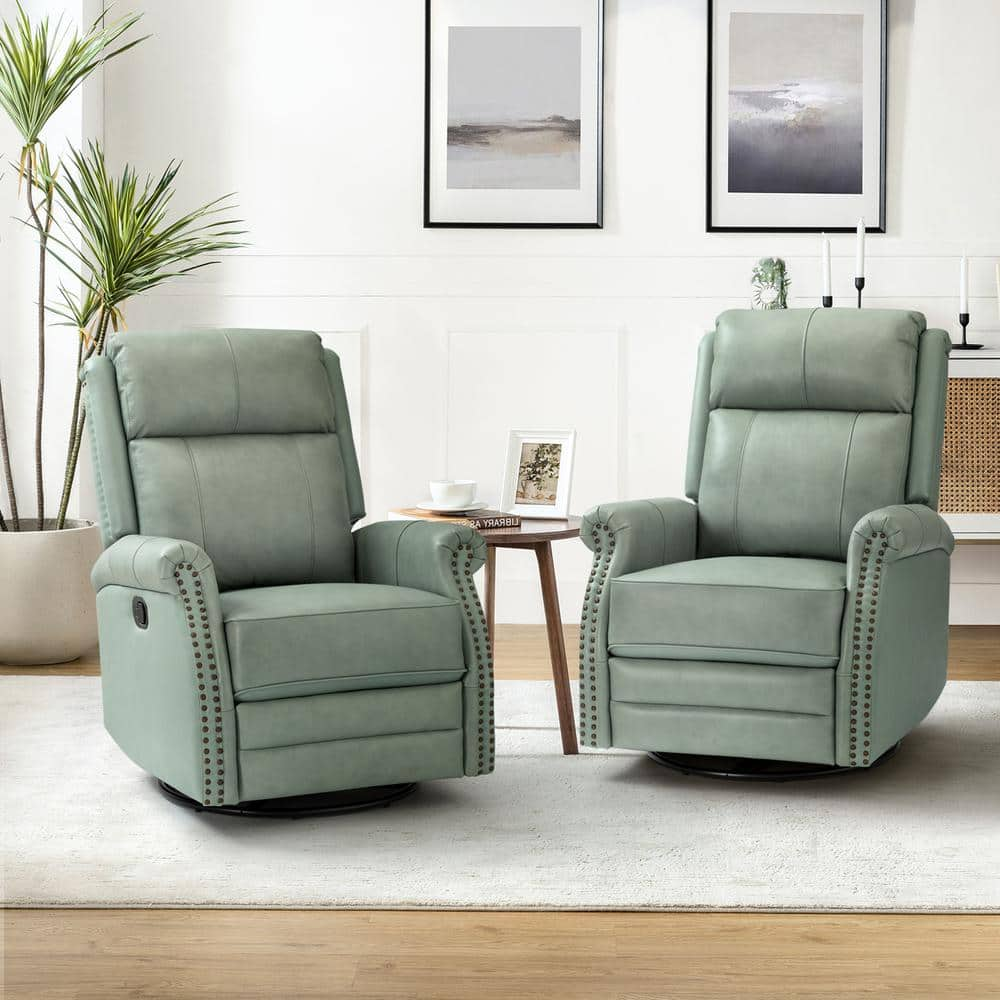 Sonia Transitional Sage 30.5 in. Wide Genuine Leather Manual Rocking Recliner with Metal Base and Rolled Arms (Set of 2) -  JAYDEN CREATION, Z2RCLB0100-S-S2