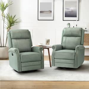 Sonia Transitional Sage 30.5 in. Wide Genuine Leather Manual Rocking Recliner with Metal Base and Rolled Arms (Set of 2)