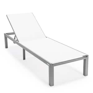 LeisureMod Marlin Modern Patio Chaise Lounge Chair with Grey Powder Coated Aluminum Frame in White Set of 2
