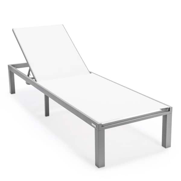 Leisuremod LeisureMod Marlin Modern Patio Chaise Lounge Chair with Grey Powder Coated Aluminum Frame in White Set of 2