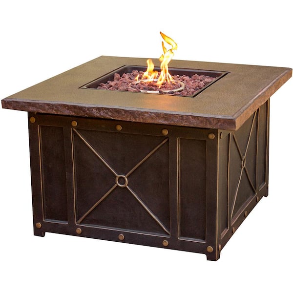 Hanover 40 in. x 23.62 in. Square Gas Fire Pit with Durastone Top