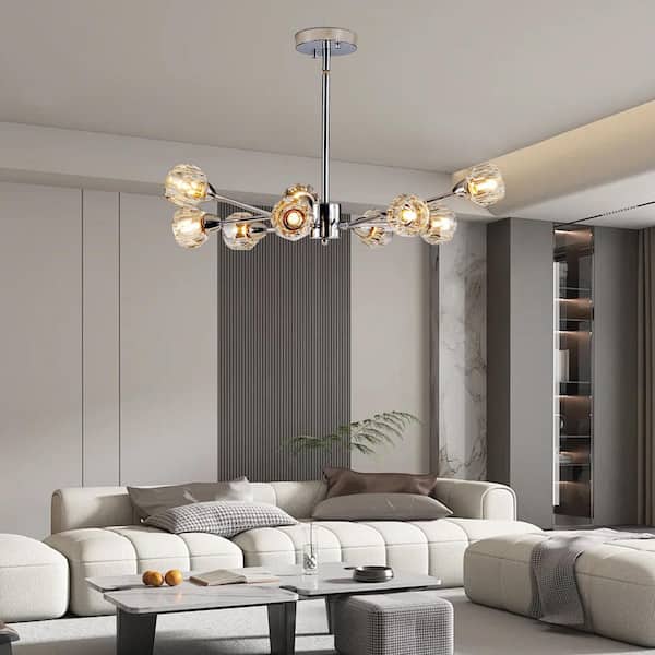 0.5 ft. Crystal Chandeliers,9 Lights Chrome Chandelier for Living Room(Bulbs Not Included)Fixed Track Lighting Connector