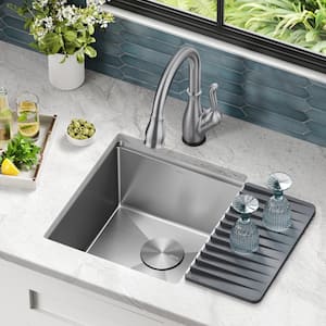 Lorelai 16-Gauge Stainless Steel 17 in. Single Bowl Undermount Workstation Bar Preparation Kitchen Sink with Accessories