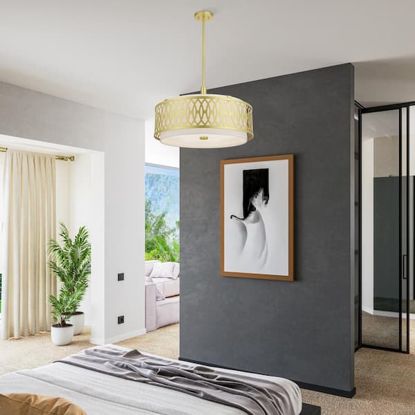 Vistaview 5-Light Soft Gold Chandelier with Oatmeal Fabric Shade