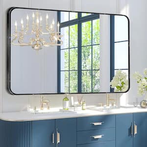30 in. W x 48 in. H Black Vanity Rectangle Wall Mirror Aluminum Alloy Frame Bathroom Mirror