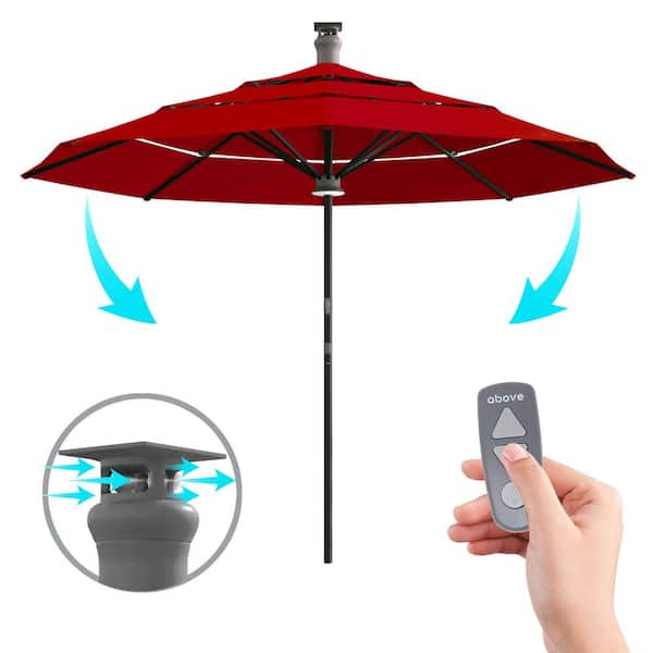 ABOVE Height Series 11 ft. Smart Market Patio Umbrella, Remote Control, LED Light, Wind Sensor - Sunbrella Spectrum Cherry