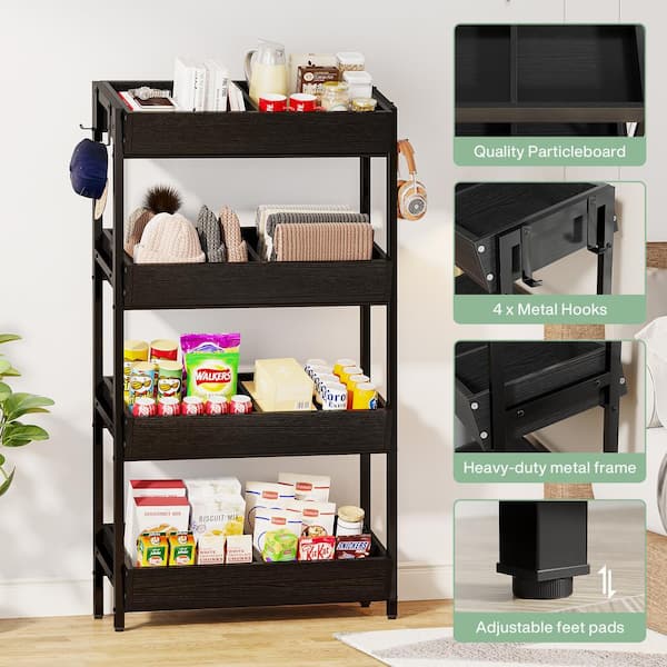 BYBLIGHT Eulas Black 29.13 in. 4-Tier Display Cabinet Basket