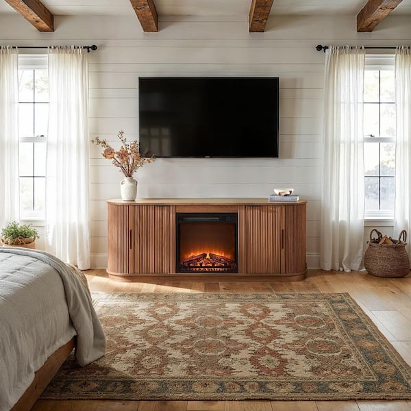 60 in. Mocha Modern TV Stand with Storage and Electric Fireplace