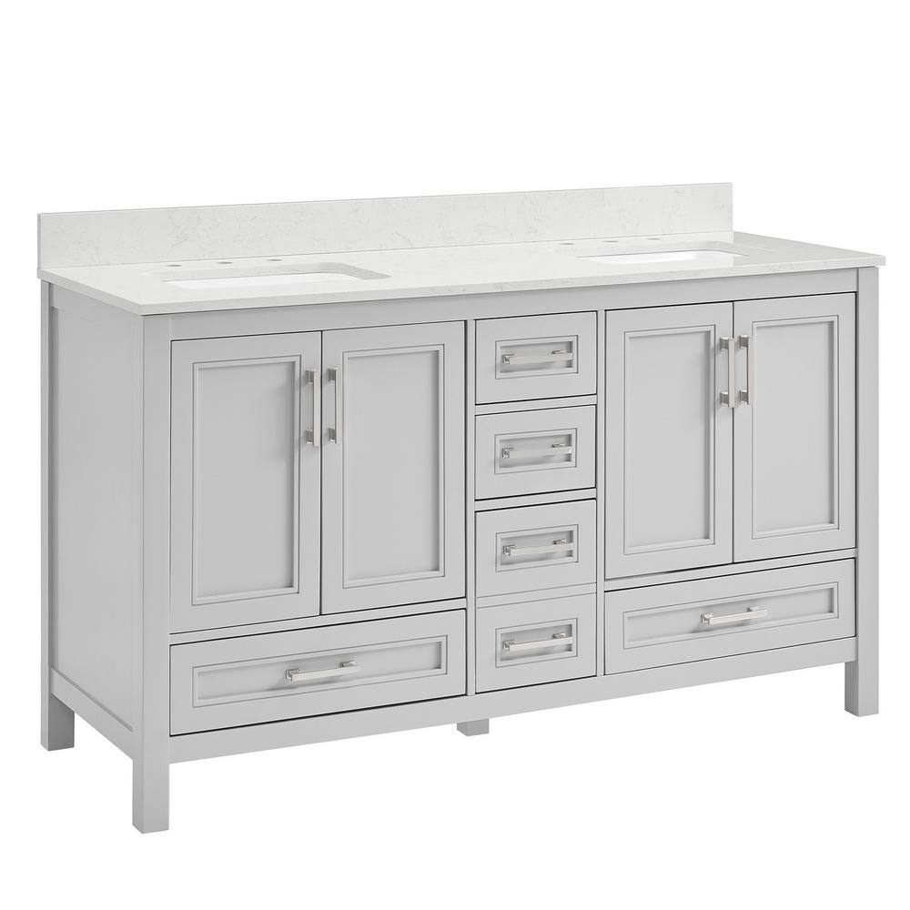 60 in. W x 22 in. D x 39 in. H Double Sink Bath Vanity in Light Gray with W