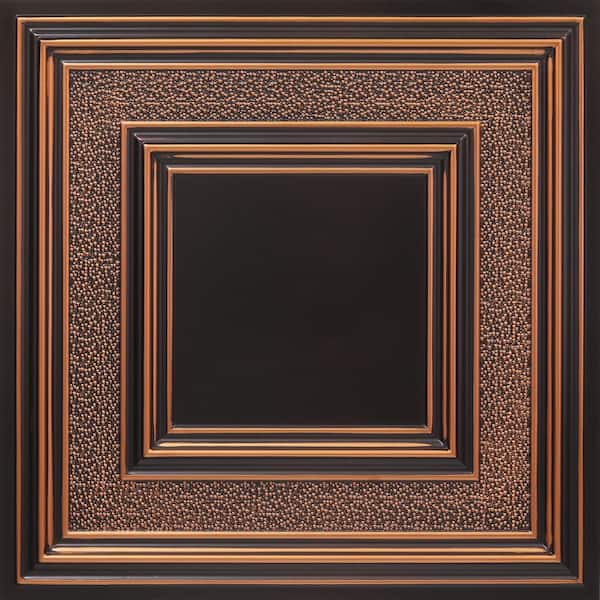 FROM PLAIN TO BEAUTIFUL IN HOURS Savannah Antique Copper 2 ft. x 2 ft. PVC Glue-up or Lay-in Faux Tin Ceiling Tile (100 sq. ft./Case)