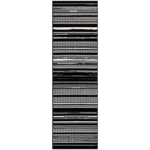 Grafix Black White 2 ft. x 8 ft. Abstract Contemporary Runner Area Rug