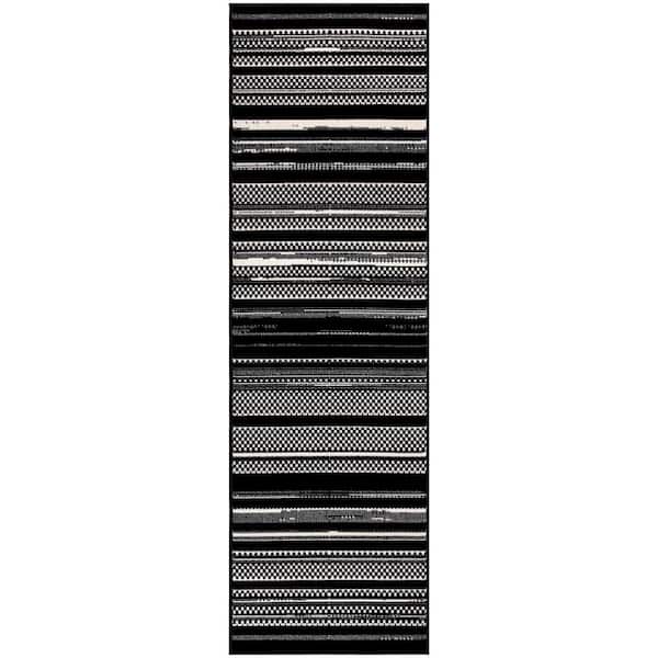 Nourison Grafix Black White 2 ft. x 8 ft. Abstract Contemporary Runner Area Rug