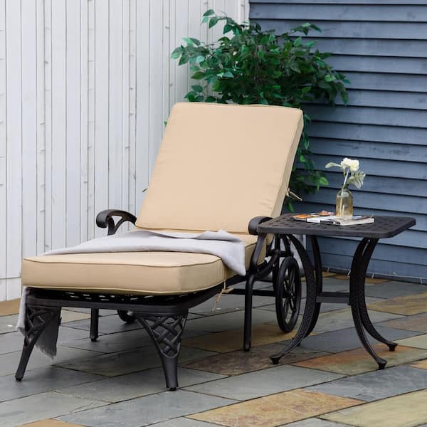 ToolCat Aluminum Adjustable Outdoor Chaise Lounge Chair, Folding 4-Position Patio Recliner with Beige Cushions