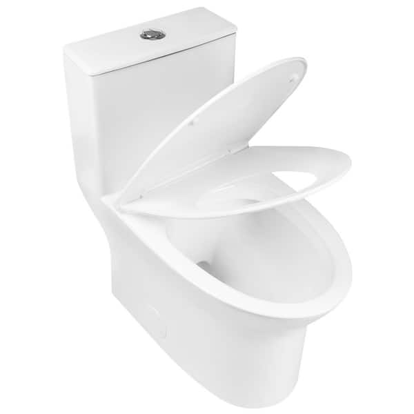 1-Piece 1.1/1.6 GPF 360° Dual Flush Comfortable Height Elongated Toilet in White 12 in. Rough-In, Seat Included