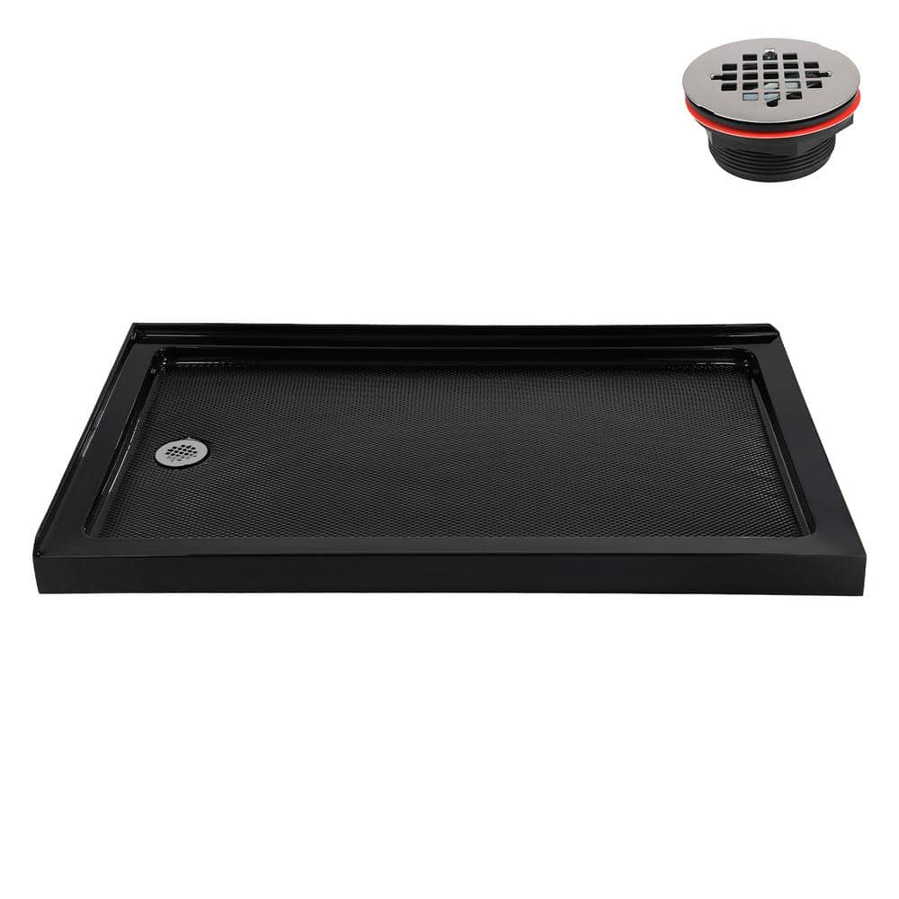 60 in. L x 36 in. W Corner Acrylic Shower Pan Base in Glossy Black with Left Hand Drain, Drain Included price history on PriceWatchPro