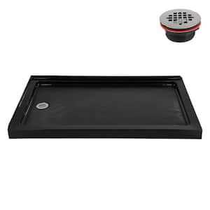 NT-2164-60BL-LF 60 in. x 36 in. Corner Acrylic Shower Pan Base in Glossy Black with Left Hand Drain, ABS Drain Included