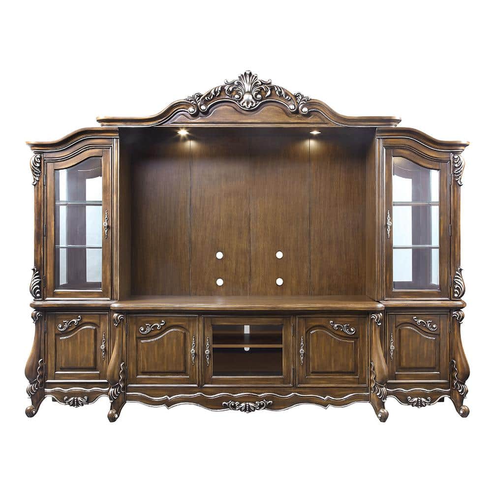 Latisha Antique Oak 121" Entertainment Center with Glass Doors
