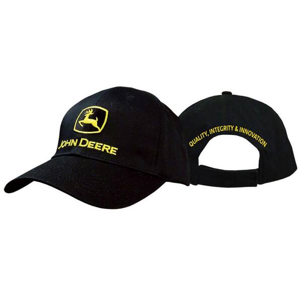 John Deere Men's One-Size 6-Panel Twill Hat/Cap in Black with Yellow Trademark