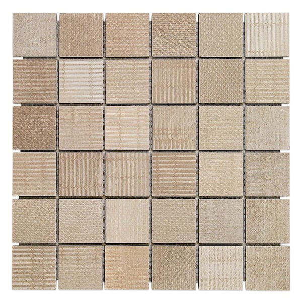 Ivy Hill Tile Lungo Sand 11.81 in. x 11.81 in. 10mm Matte porcelain Floor and Wall Mosaic Tile (0.97 sq. ft. per Sheet)
