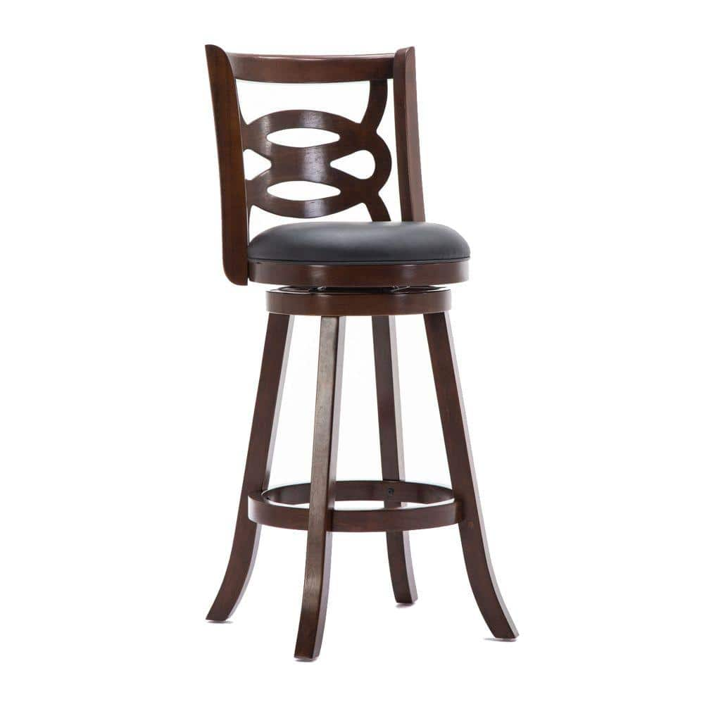 Benjara 38.5 In. Brown Low Back Wooden Frame Bar Stool With Leather ...