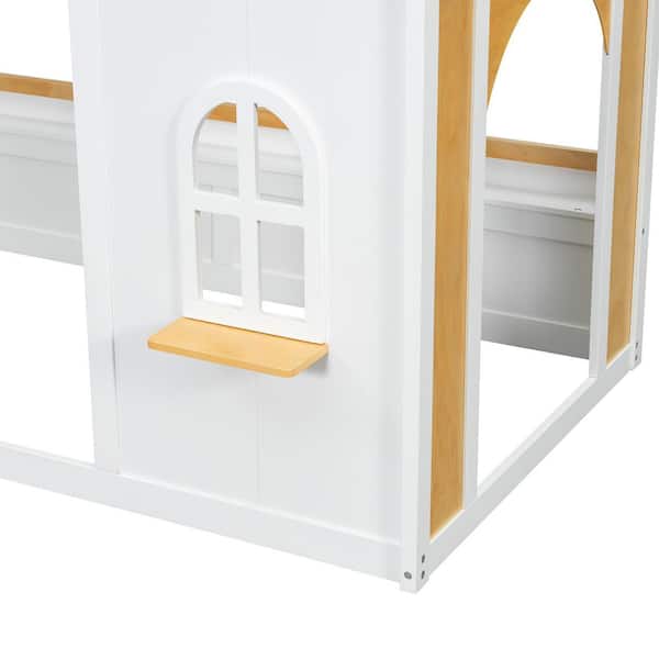 Polibi Natural/White Twin over Twin Bunk Bed with Storage Shelves