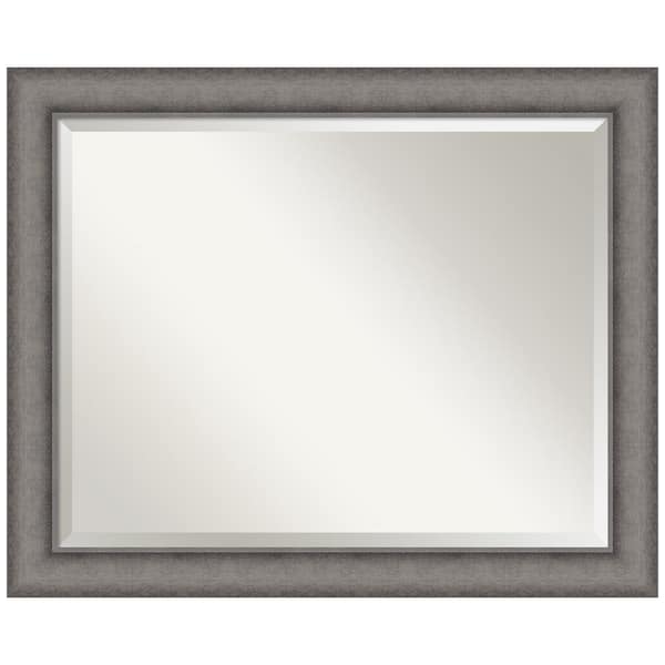 Amanti Art Burnished Concrete 32.5 in. x 26.5 in. Beveled Modern Rectangle Wood Framed Wall Mirror in Gray