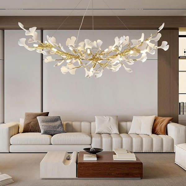 16Light 55 in.Dimmable Tree Branches Ginkgo Chandelier,Gold Modern Chandelier for Dining Room,Living Room,Kitchen Island