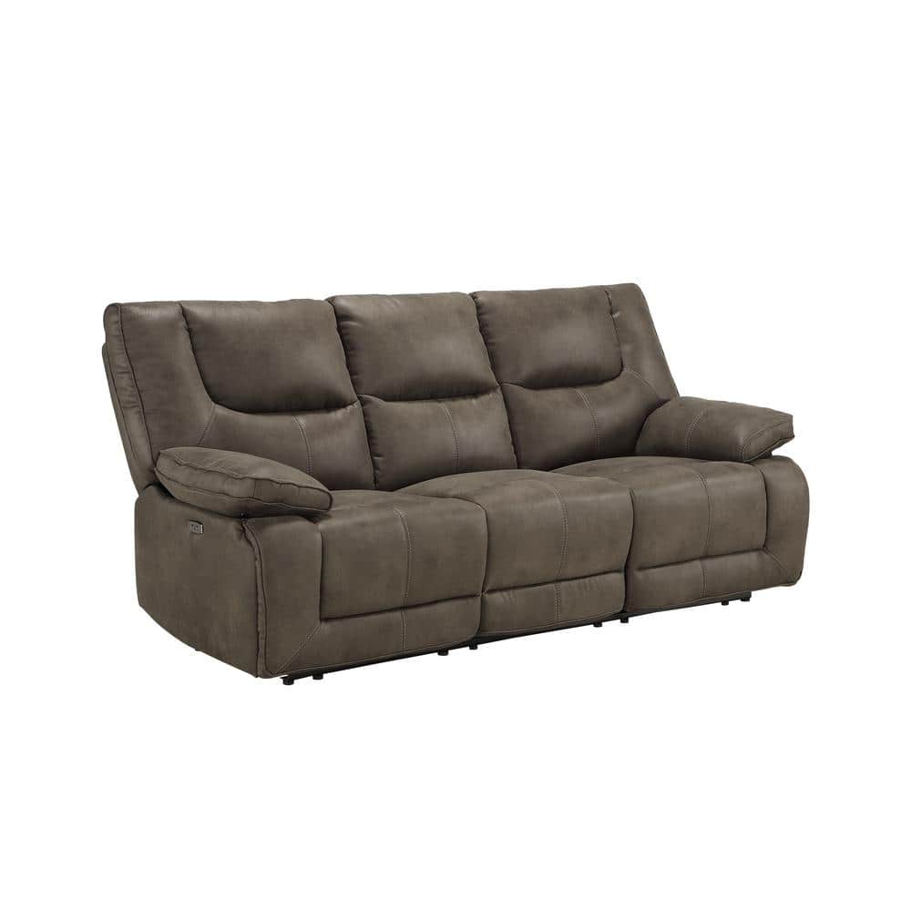 87'' Gray Leather-Aire Power Reclining Sofa with USB Ports