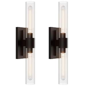 2.36 in. 2-Lights Black Wall Sconce with Luxury Brass Base and Clear Glass(Set of 2)