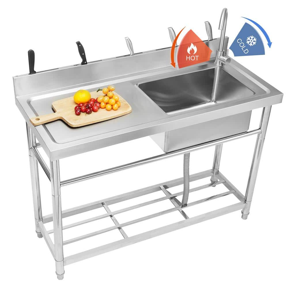 SKYSHALO 39.4 x 19.1 x 37.4 in. Stainless Steel Sink 1 Compartment Free ...