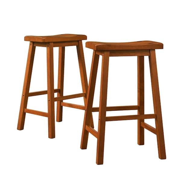 Home Decorators Collection 29 in. H Oak Saddleback Stool (Set of 2) - DISCONTINUED