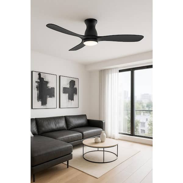 Swell Flush Illuminated 56.0 in. Indoor/Outdoor Integrated LED Matte Black Ceiling Fan with Remote Control